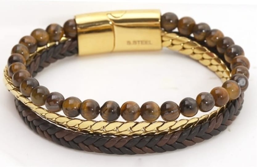 Bracciale Tripletta in Acciaio e Pelle - immagine 3